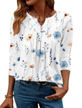 Women Long Sleeve V Neck Blouse - Casual Dressy Work Tunic Top with Pleated Detail 2025